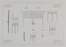 216425 Afbeeldingen van onderdelen van het interieur van de Domkerk te Utrecht: de bekleding van een wand in een der ...